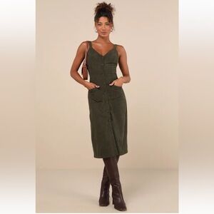 Lulu's Forest Green Button-Front Midi Dress